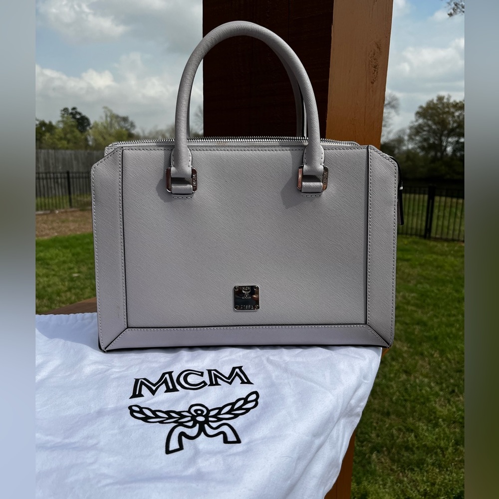 MCM Authentic NWOT Saffiano Nuovo Gray Tote Crossbody Bag with Dust bag - Picture 2 of 14